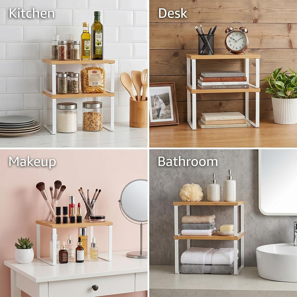 4 Pcs Kitchen Organizer Accessories Set – Stackable Metal Counter Shelves wit...
