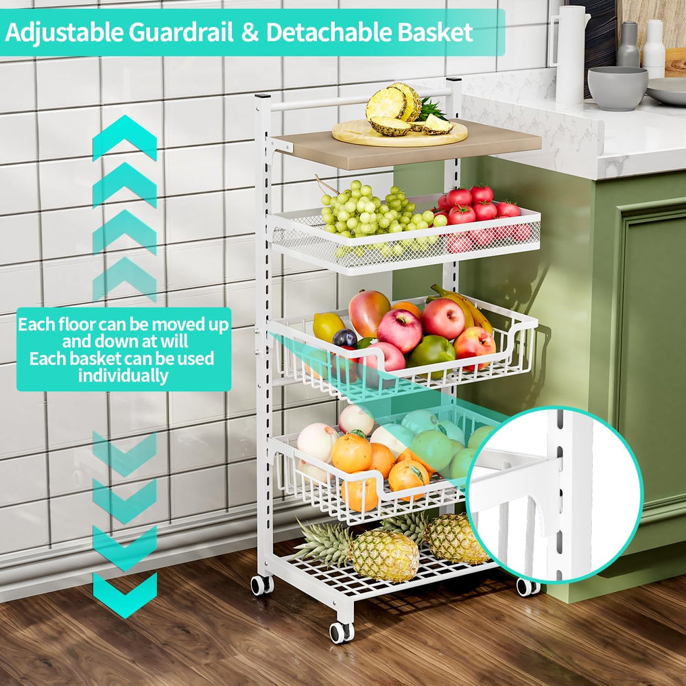 HapiRm Fruit Basket Kitchen Cart - 5 Tier Adjustable Vegetable Storage Rack, ...