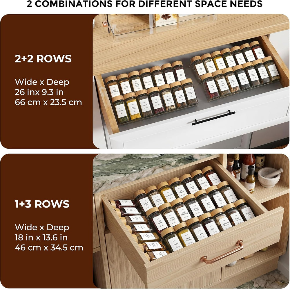 Acrylic Spice Drawer Organizer with 28 Spice Jars and 216 Labels,Non-slip Rub...