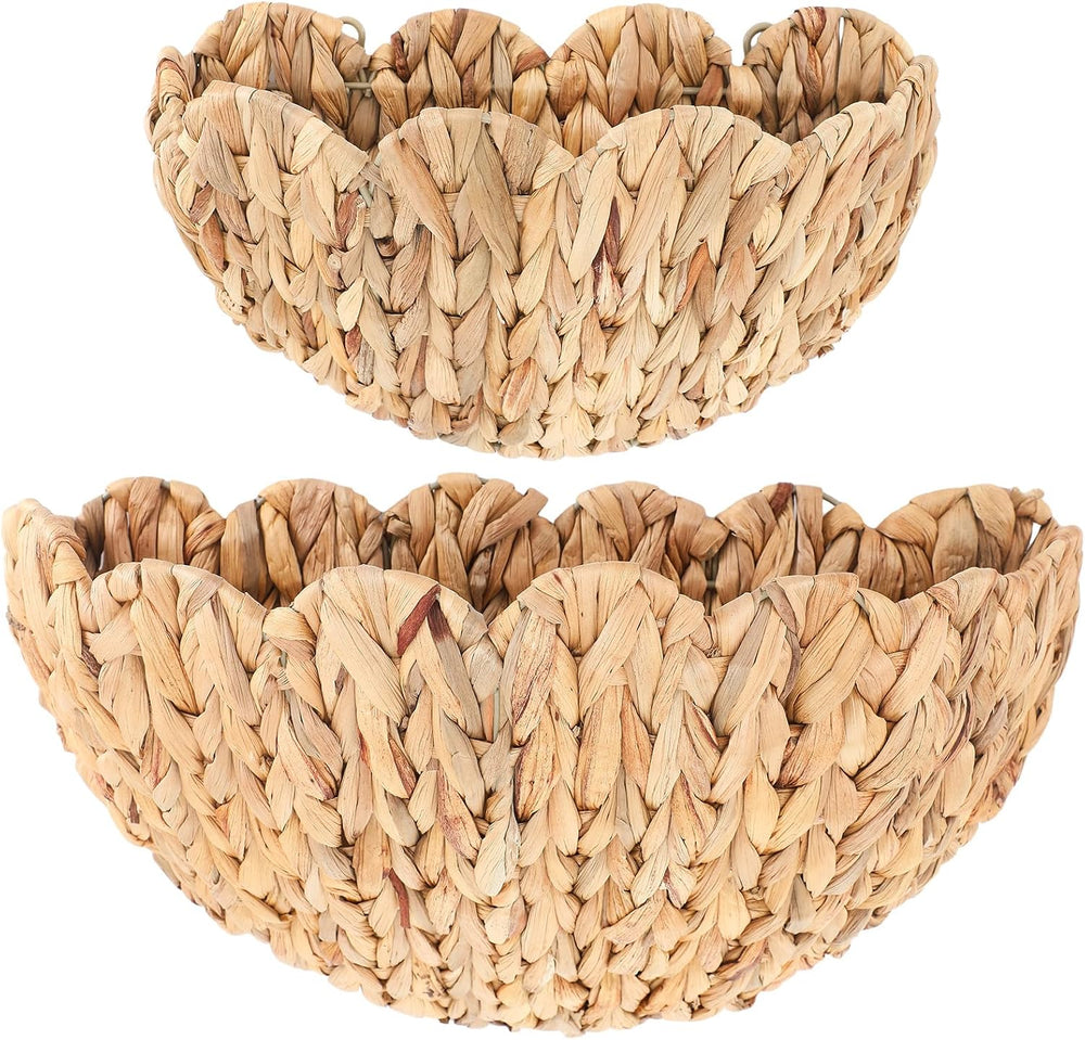 Teenyyou 2 Pack Scalloped Wicker Wall Baskets Boho Hanging Baskets