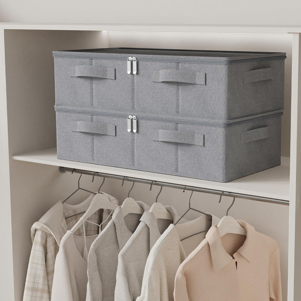Underbed Fabric Storage Box with Lids,23.6x11.8x5.9in,Grey,3 Pack