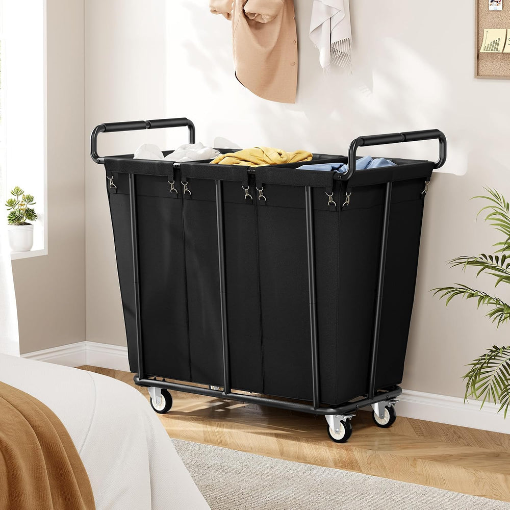 Gewudraw 3 Section Heavy Duty Laundry Sorter Cart with Wheels, 360L, Black