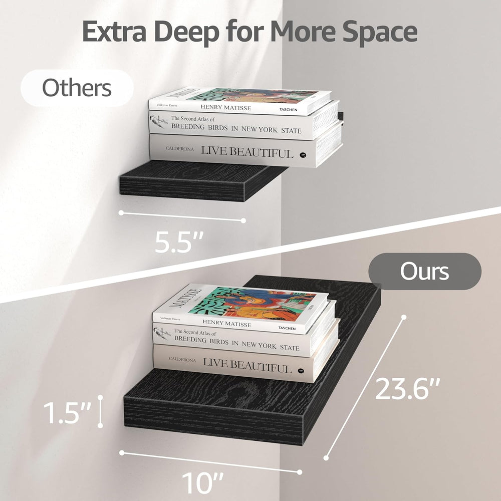 QEEIG 10" Deep Floating Shelves for Wall (Black, Set of 3, 23.6" x ...