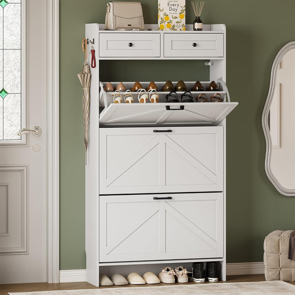 BORNOON Shoe Storage Cabinet for Entryway, Farmhouse Narrow Shoe Cabinet with...