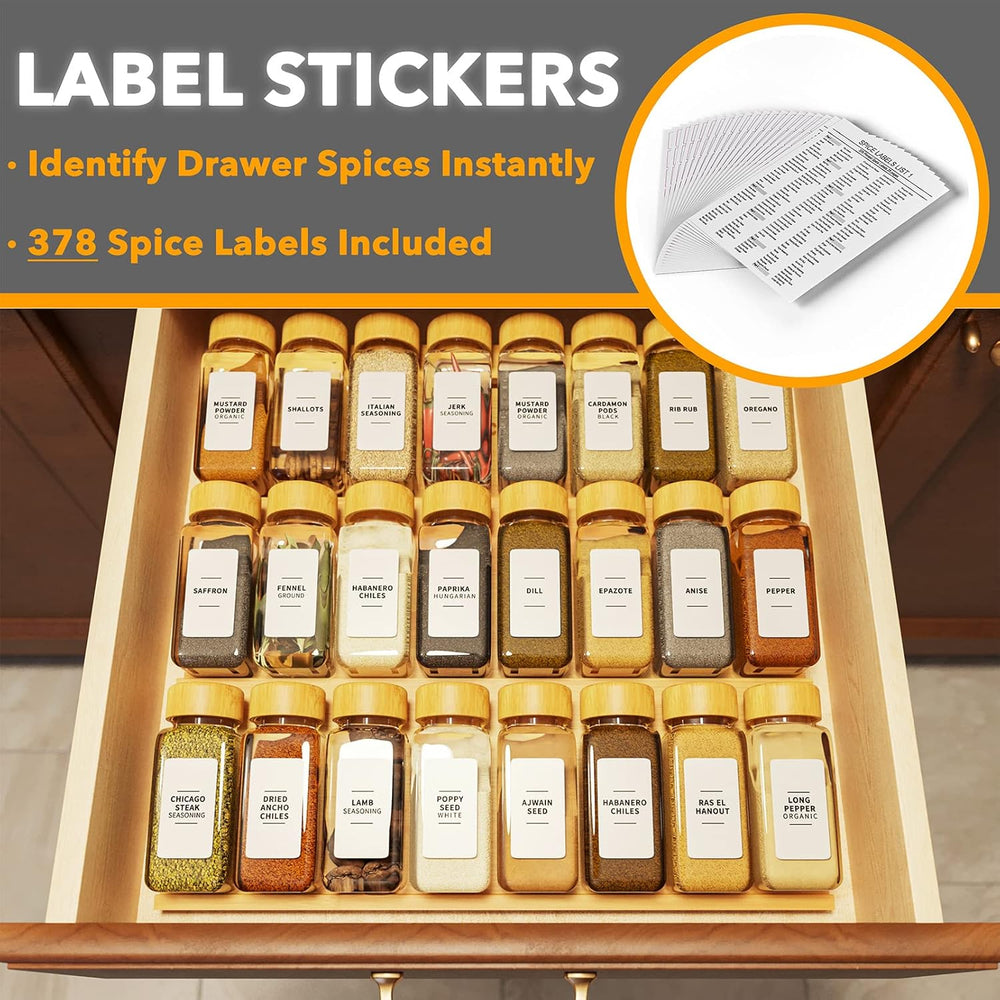 SpaceAid Bamboo Spice Drawer Organizer with 24 Spice Jars, 378 White Minimali...