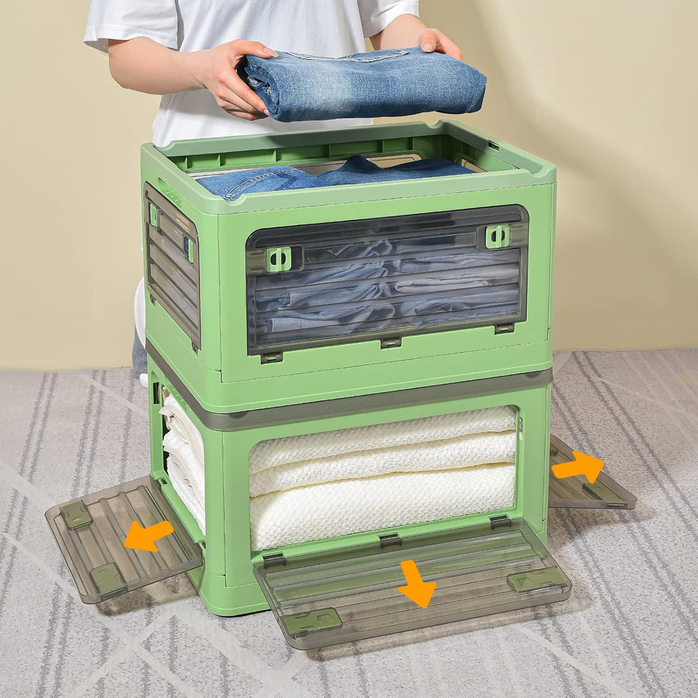 32Qt Plastic Storage Bins with Lid, Collapsible Storage Bins with Wheels, Sto...