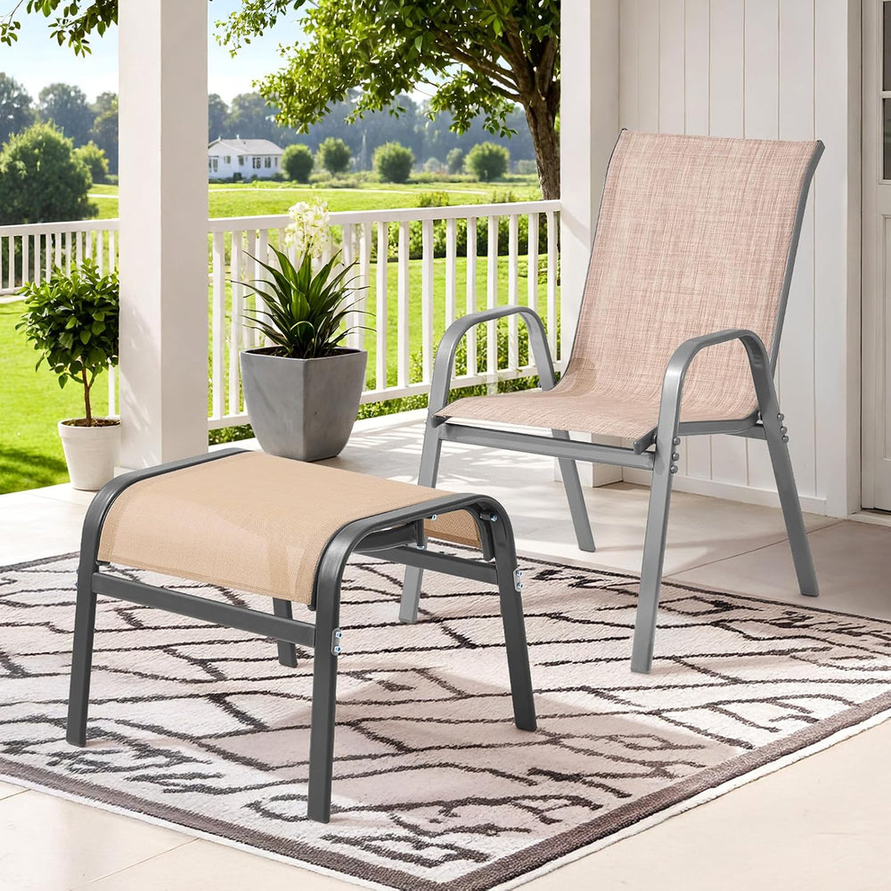 ONBRILL Outdoor Ottoman Set of 2, Oversized Outdoor Foot Rest, Beige