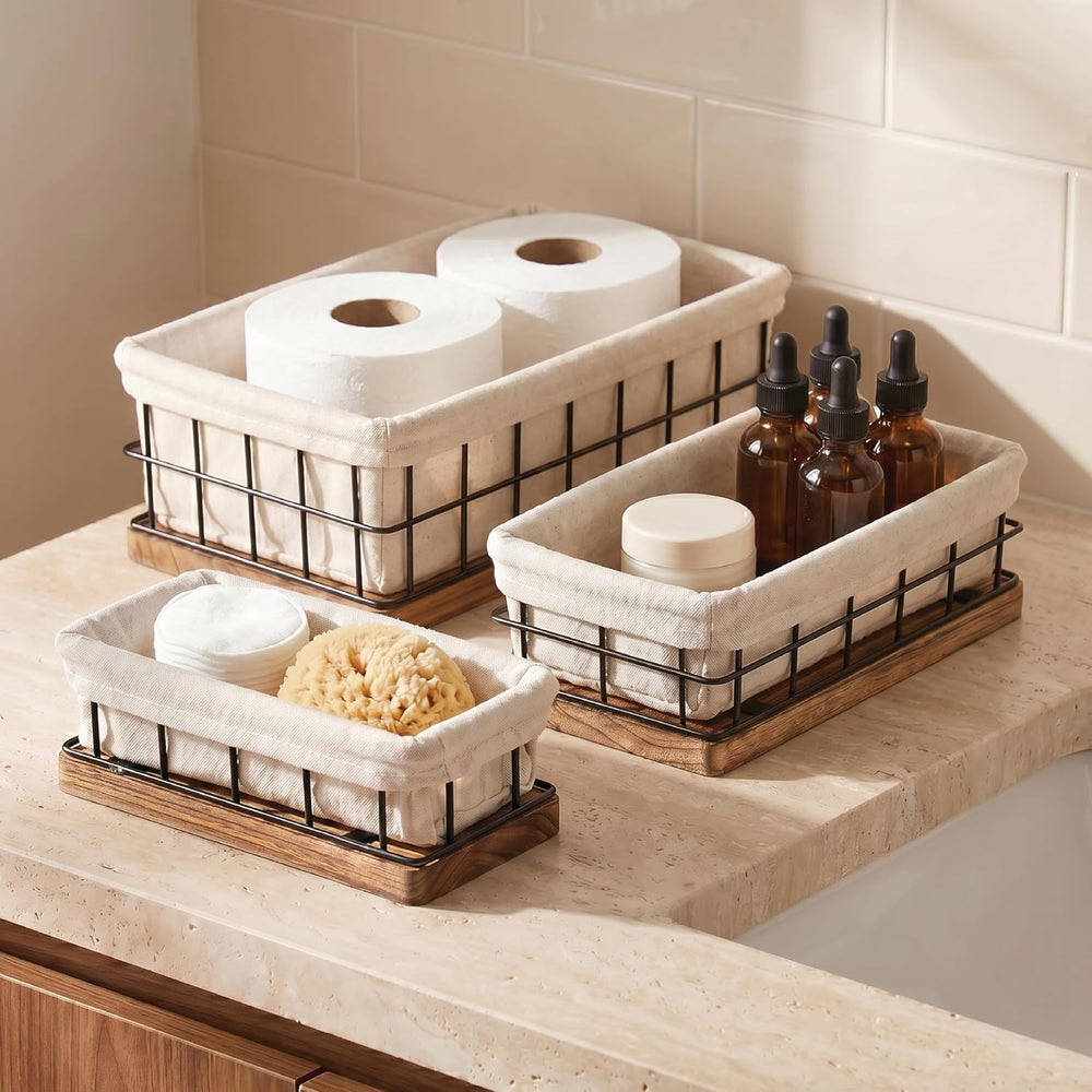Set of 3 Decorative Basket Organizers, Sturdy Rustic & Farmhouse Decor Me...