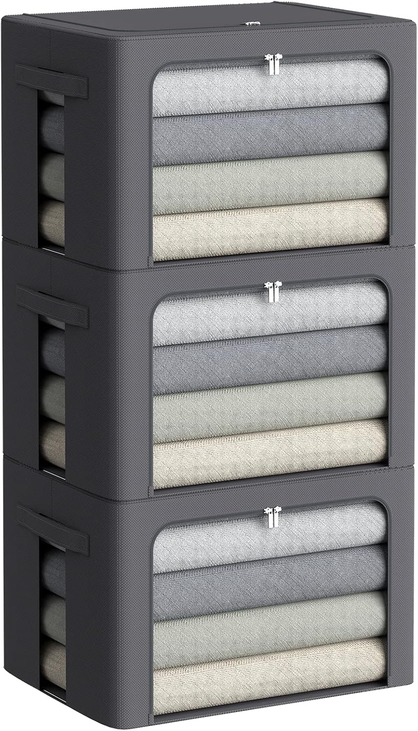 CYhom 3Pack Stackable Clothes Storage Bins - Oxford Frame Storage Box Foldabl...