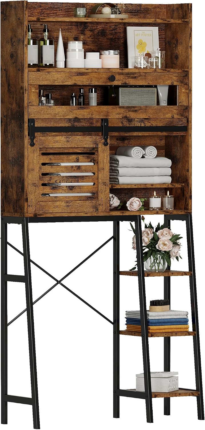 IRONCK Over The Toilet Storage Cabinet with Sliding Barn Door
