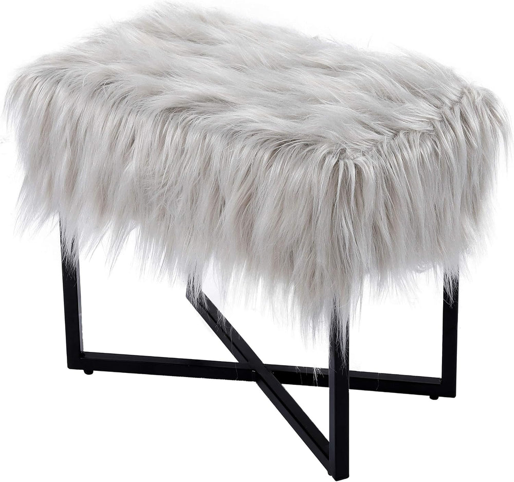 BIRDROCK HOME Rectangular Faux Fur Vanity Foot Stool Ottoman with Metal Legs ...