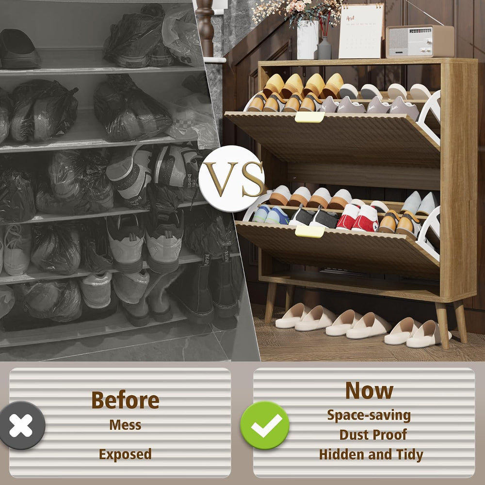 KIGOTY Narrow Shoe Storage Cabinet, Shoe Cabinet with 2 Flip Drawers, Freesta...