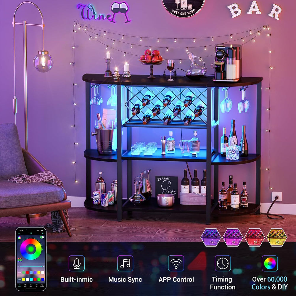 Unikito 4-Tier Metal Coffee Bar Cabinet with Outlet and LED Light
