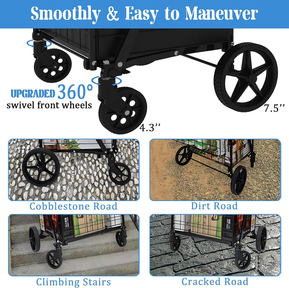 Heavy Duty Folding Shopping Cart for Groceries, Jumbo Grocery Carts with 360°...