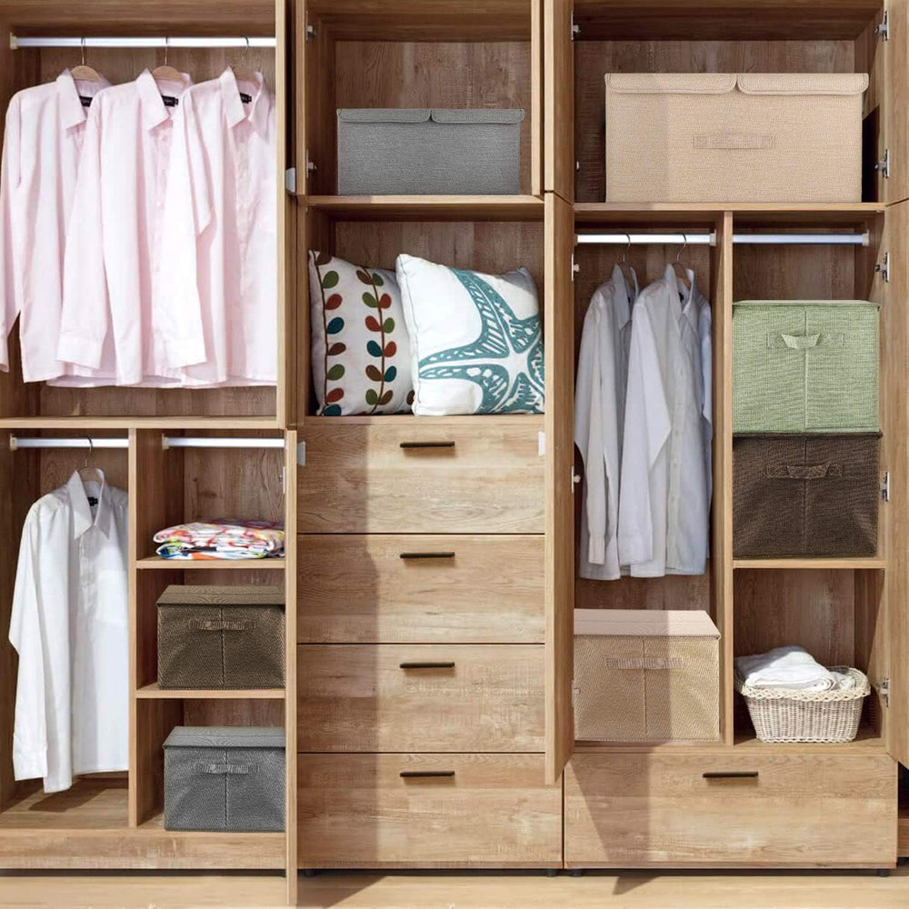 2 Pack Storage Boxes with Lids and Handles, Collapsible Linen Storage Bins Or...