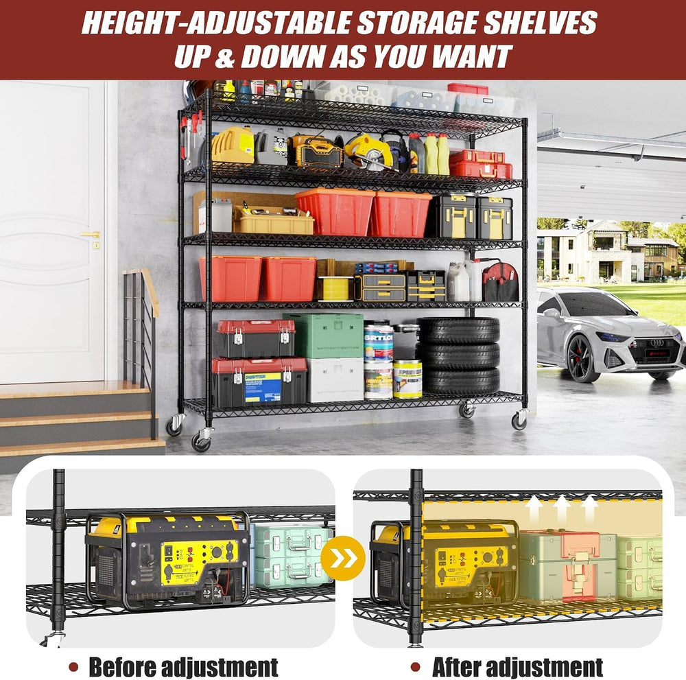 PrimeZone 5 Tier 80.7"H x 55.5"W x 24"D Wire Shelving with Whe...