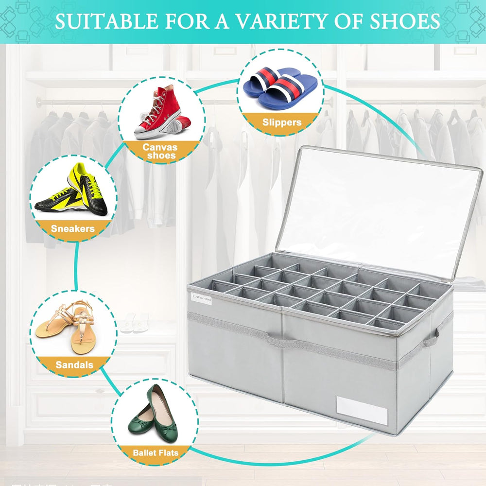 LUVHOMEE Shoe Organizer for Closet, Fits 24 Pairs, Large Shoe Box Storage Con...