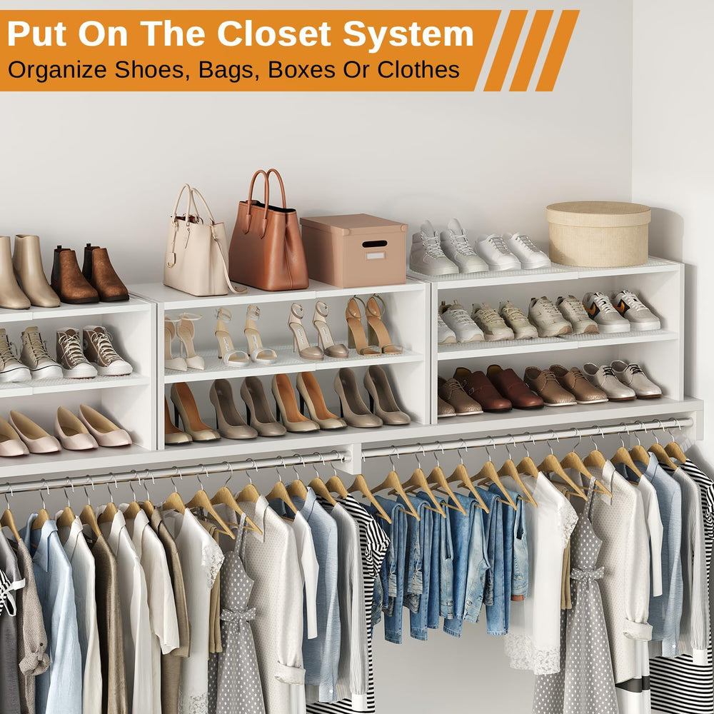 4-Tier Expandable Shoe Rack for Closet,White Shoe Organizer Shelf for Entrywa...