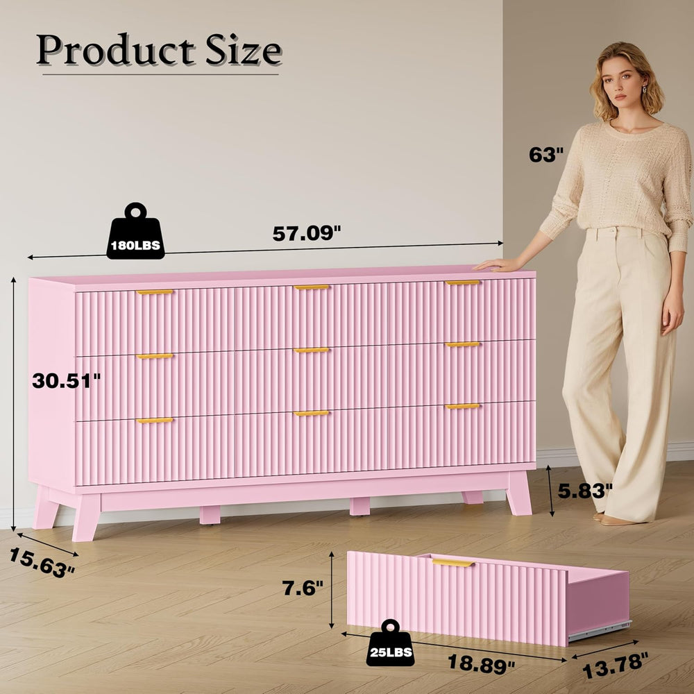 BORNOON Fluted 9 Drawer Dresser, 57.1" Wide Modern Boho Chest of Drawers...