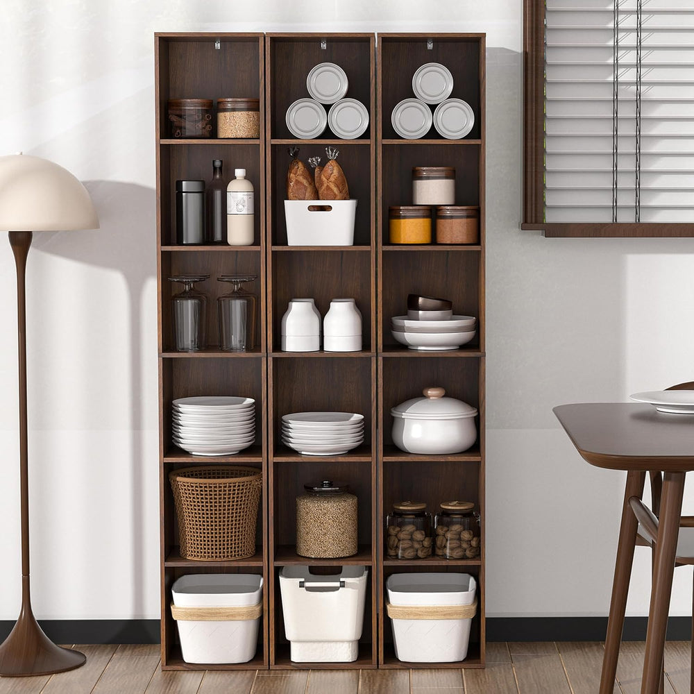 6 Cube Storage Organizer, Narrow Open Shelf Bookcase, Freestanding 6 Tier Low...