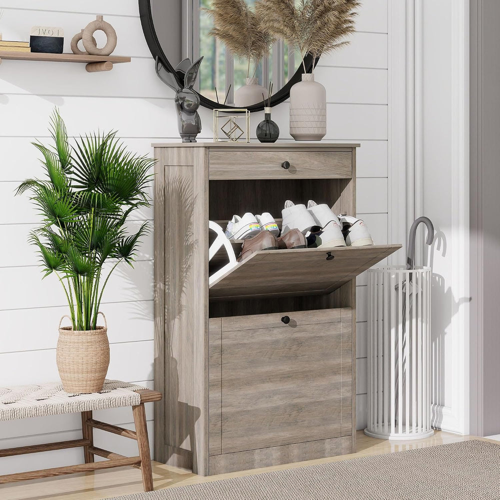 Shoe Cabinet with 2 Flip Drawers, Freestanding Shoe Storage Organizer