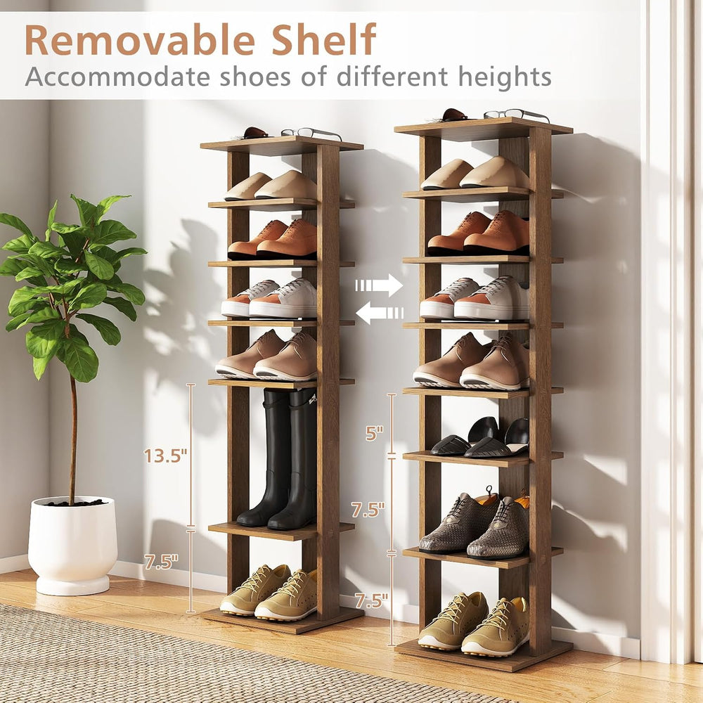 GIANTEX 8-Tier Vertical Shoe Rack, Freestanding Narrow Shoe Tower, Natural