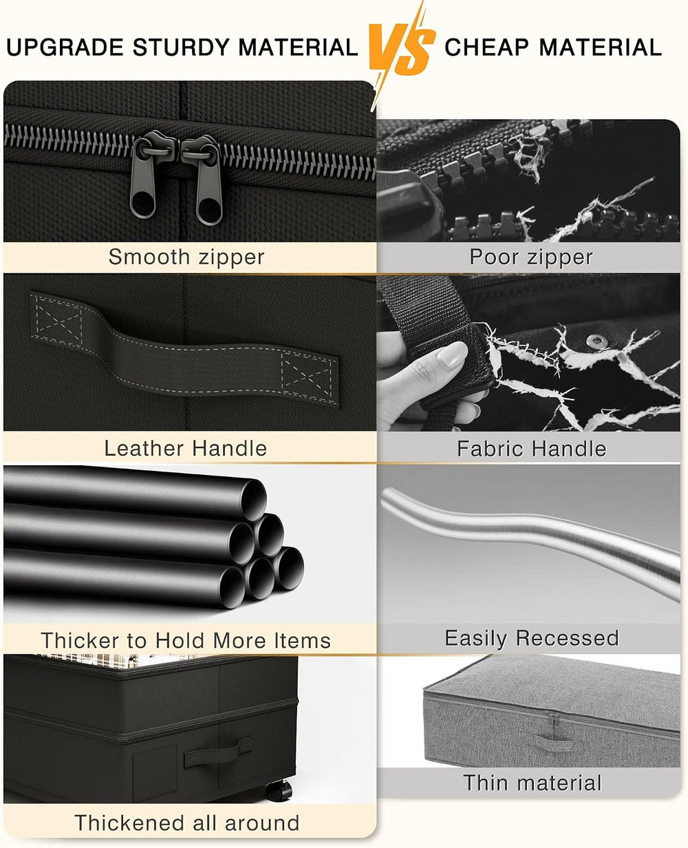 Under Bed Storage with Wheels,2Pack Underbed Shoe Storage Organizer,7.5-10.6 ...