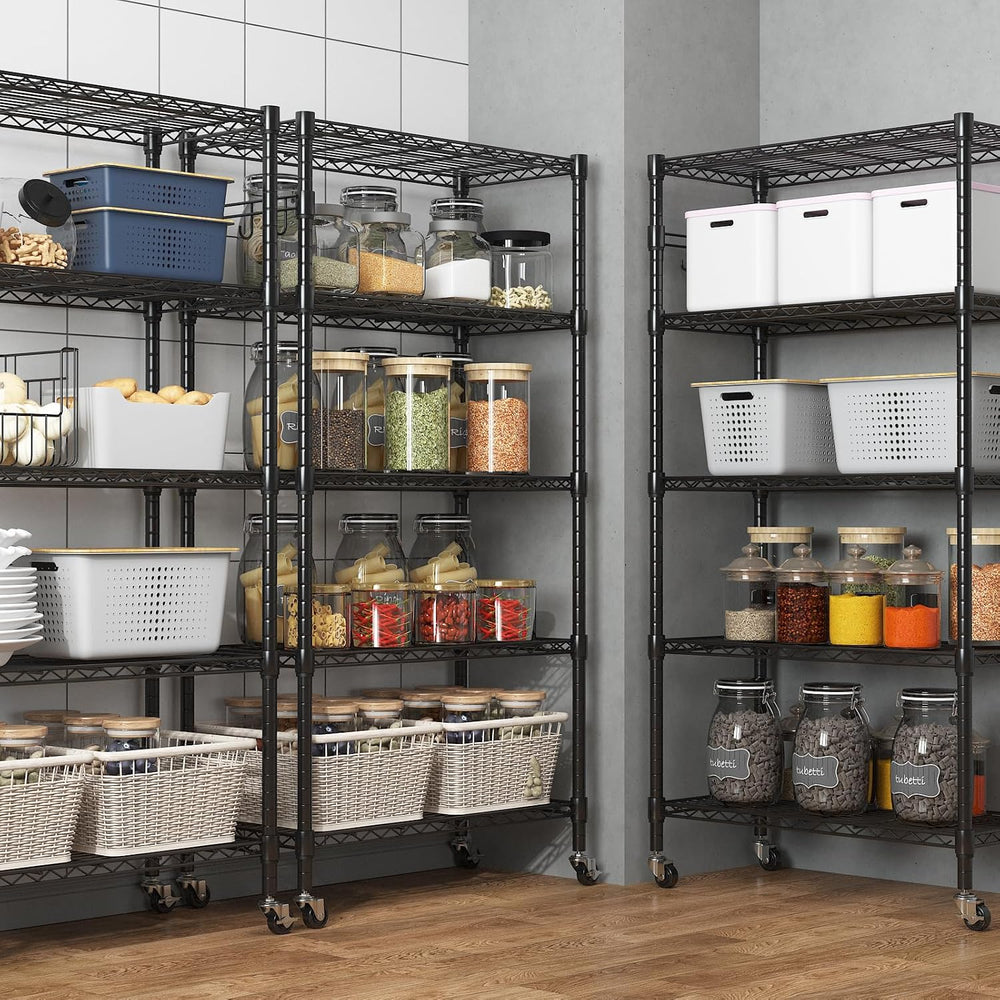 Homdox 5 Tier Metal Storage Shelves with Wheels, Heavy Duty Wire Shelving Uni...