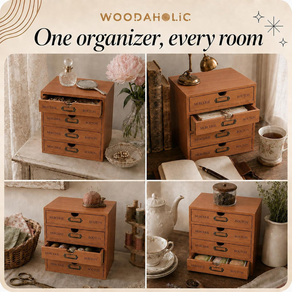 Modular Stackable Apothecary Cabinet 4 Drawer Desk Organizer - Retro Library ...