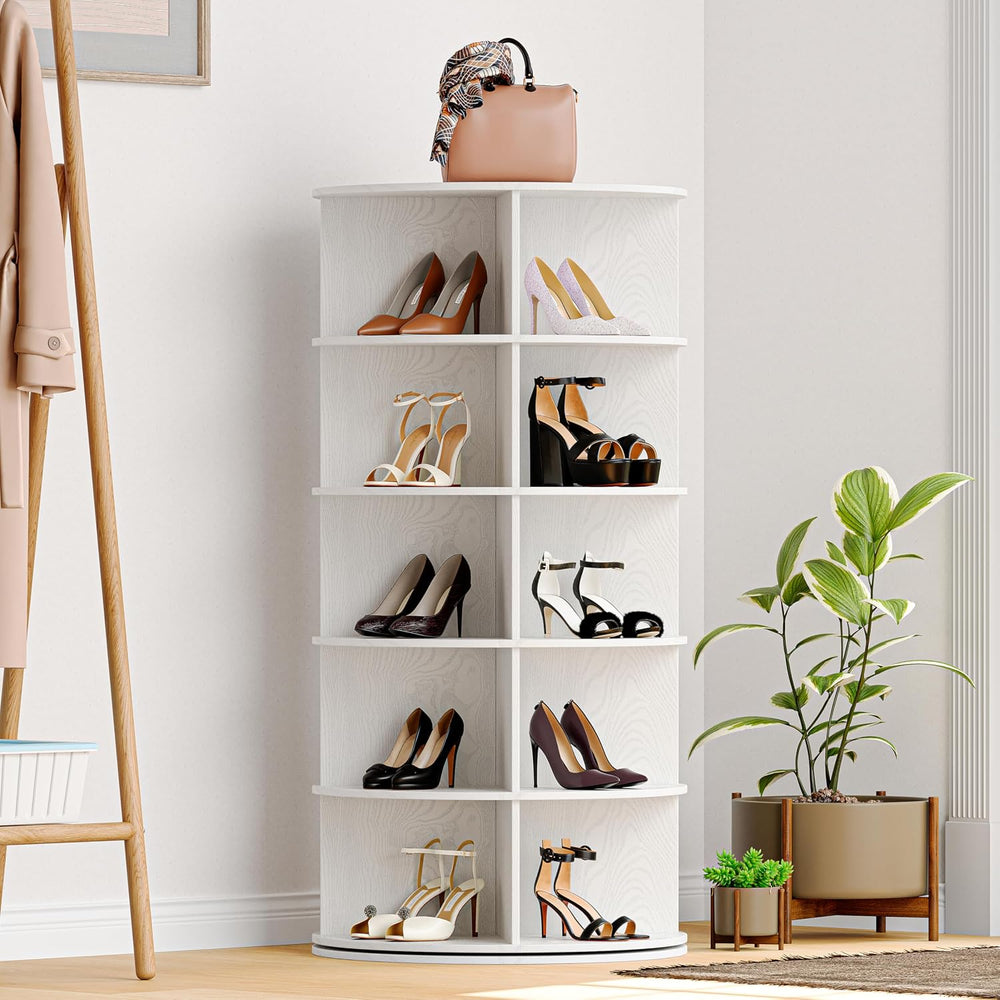 VDNEND Wooden Rotating Shoe Rack, 5 Tier Spinning Shoe Rack Tower for Closet,...