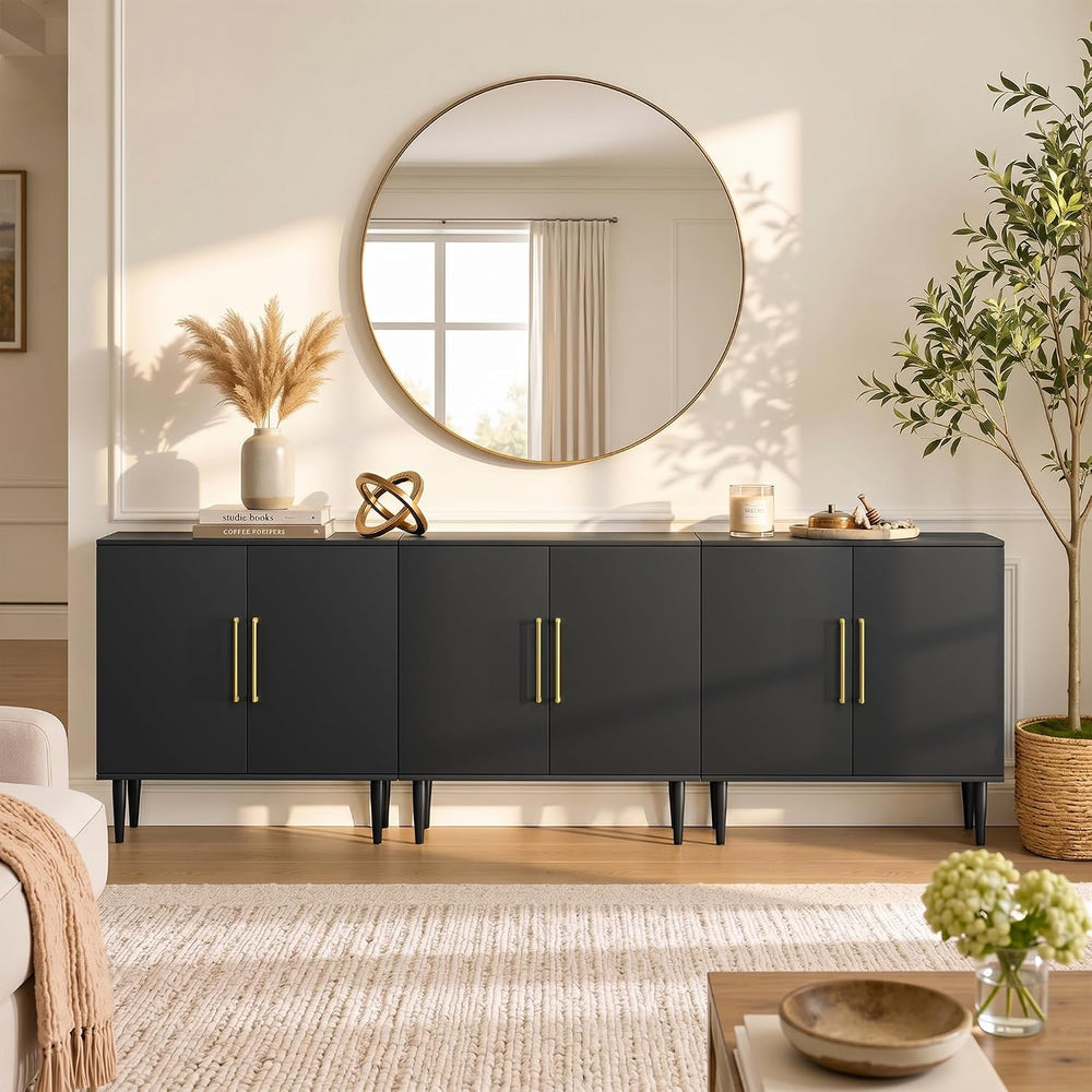 Vrullu Modern Storage Cabinet, Free Standing Buffet Cabinet, Black Sideboard ...