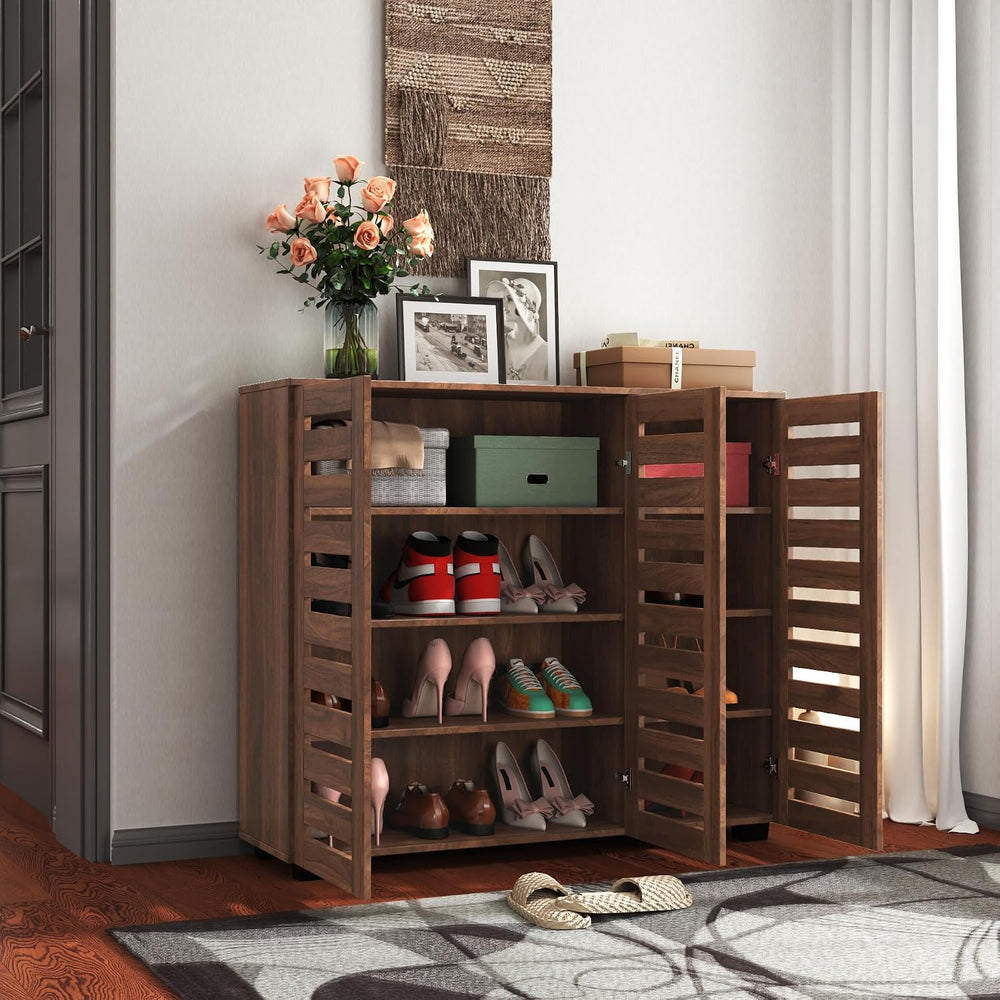 Shoe Cabinet, 5-Tier Shoe Storage Cabinet with Adjustable Shelves, Wooden Sho...