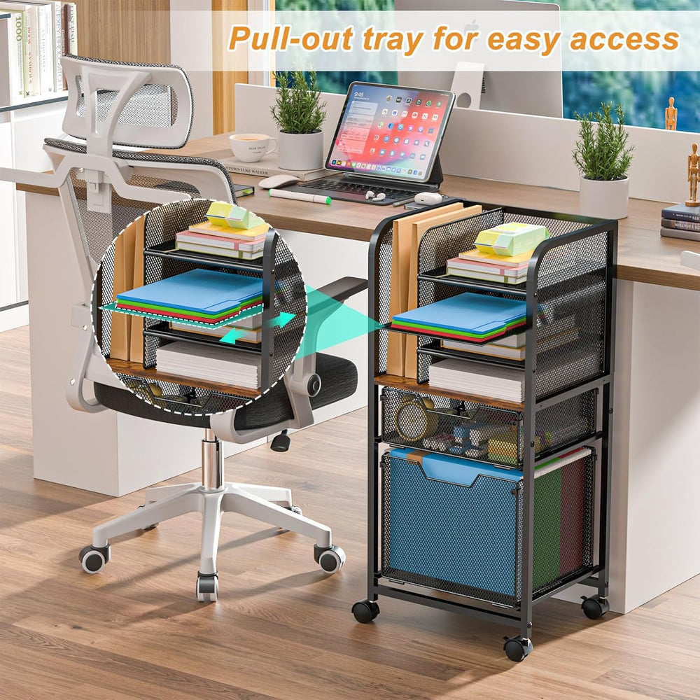 Feyejade 6-Tier Rolling File Cart Multi Mobile Drawer Cabinet Black