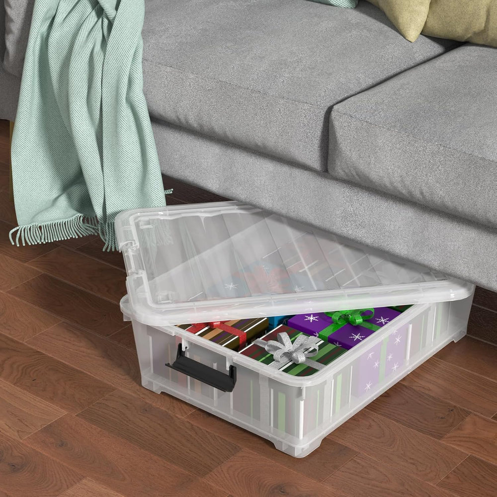 25 Quart Clear Plastic Underbed Storage Bins with Wheels, 4 Packs