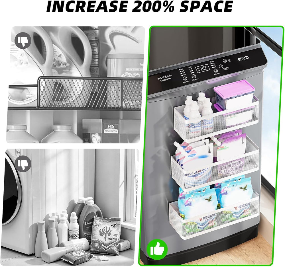 3 Pack Magnetic Shelves for Washing Machine, Metal Mesh Magnetic Baskets