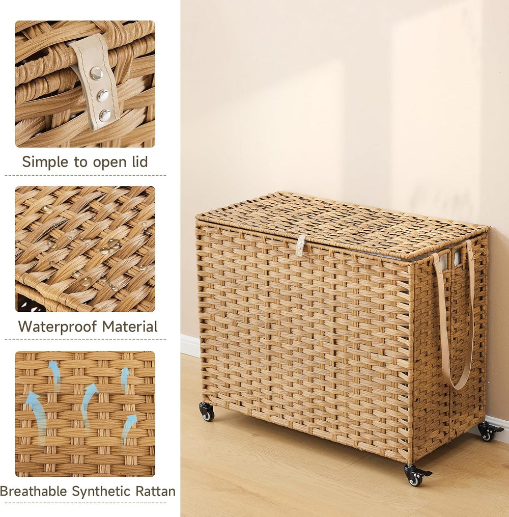 Laundry Hamper with Wheels, 52.8 Gallon(200L) Rolling Laundry Basket with Lid...