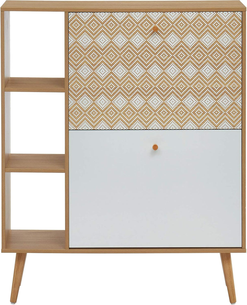 BAÏTA LEIKA Shoe Cabinet, White and Oak, 80 x 23.5 x 97.5 cm