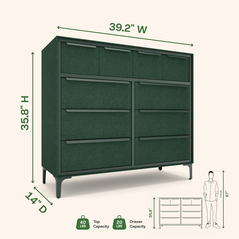 tinge Naima Premium Fabric Dresser - Strong Metal Frame, 10 Spacious Sag-Proo...