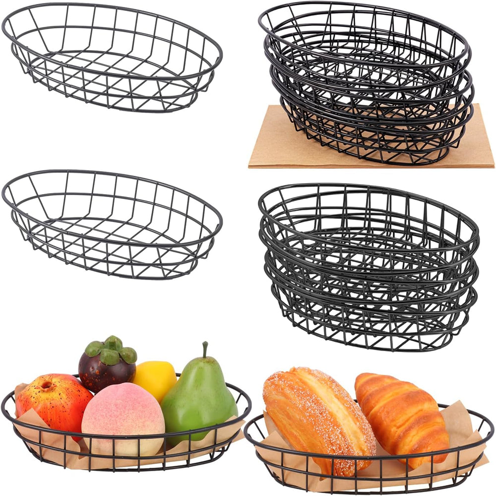15 Pack Oval Wire Bread Basket, 9.65 x 6.1 x 2.17 Inch Metal Fast Food Basket...