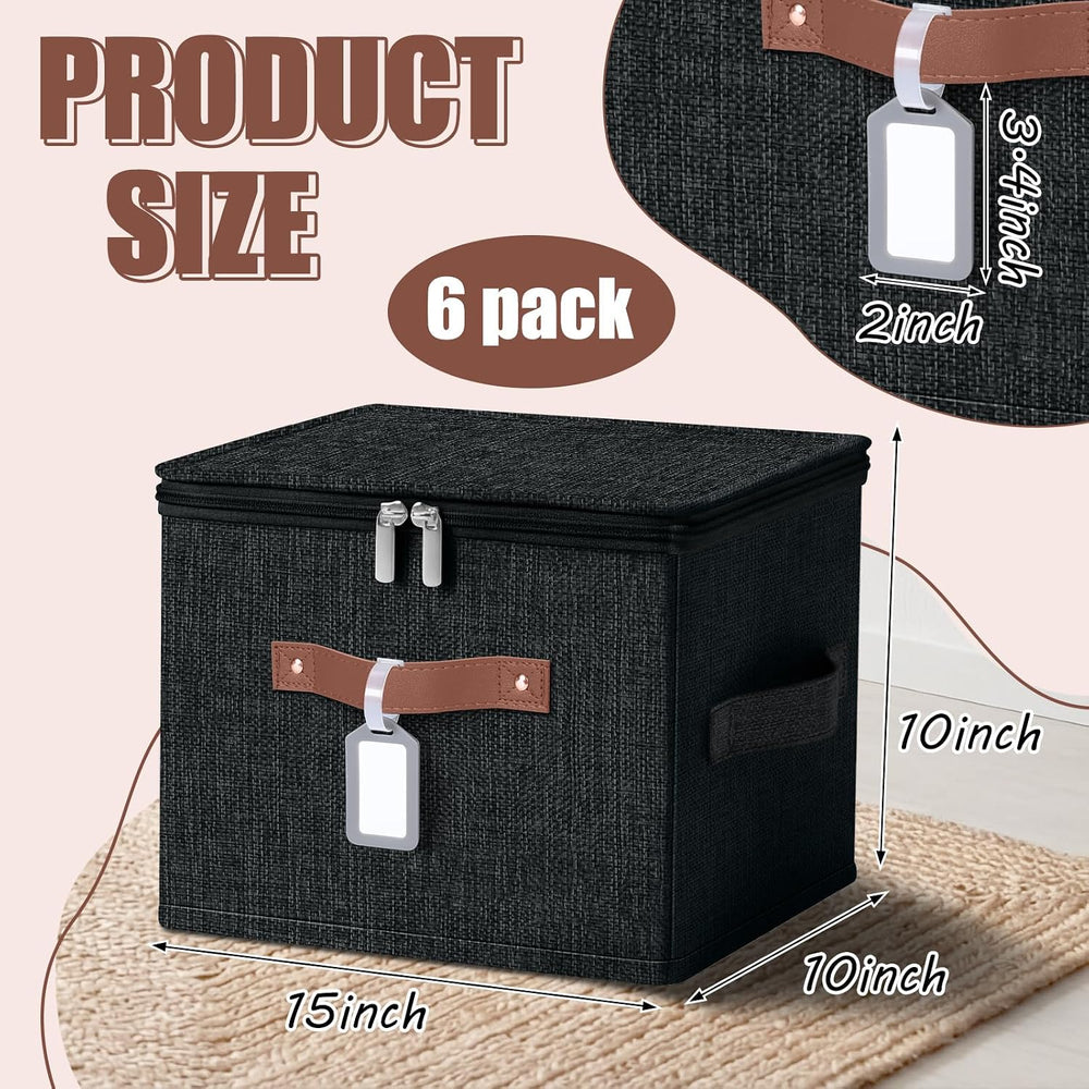 6 Pack Fabric Closet Storage Bins with Lids, 15×10×10 in, Black