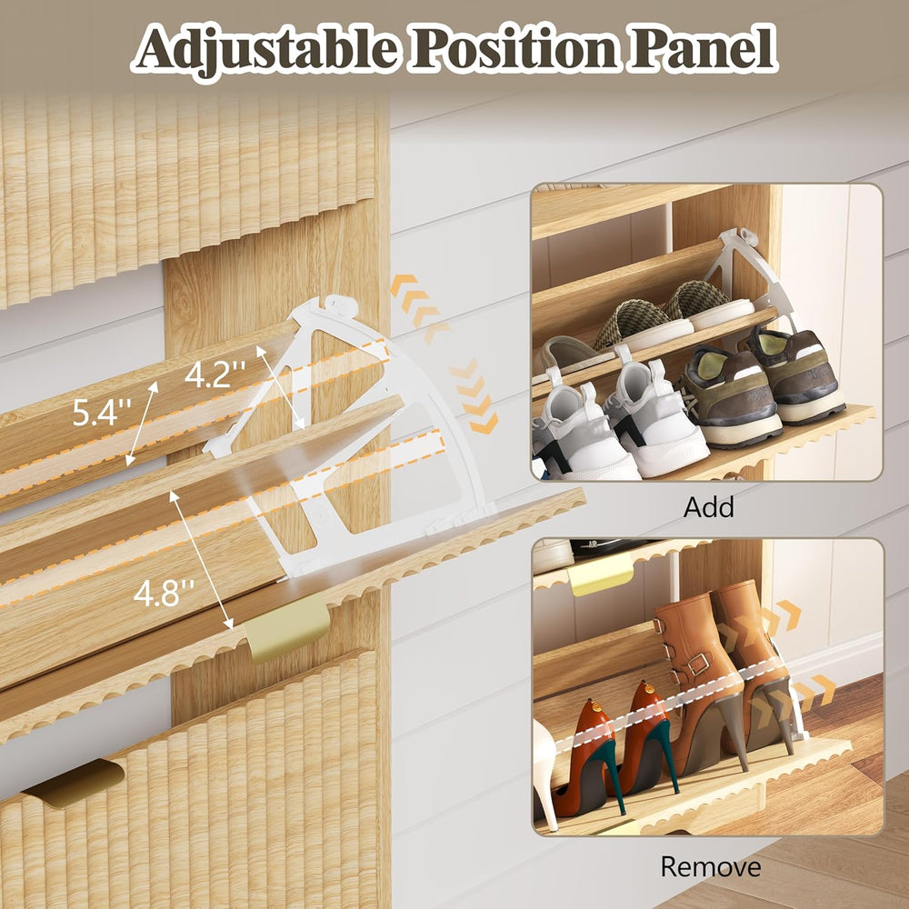 HUANLEGO Shoe Cabinet Storage for Entryway with 4 Flip Drawers, Fluted Narrow...
