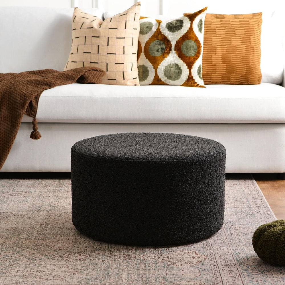KINWELL Modern Round Boucle Ottoman (24" D x 24" W x 13" H)