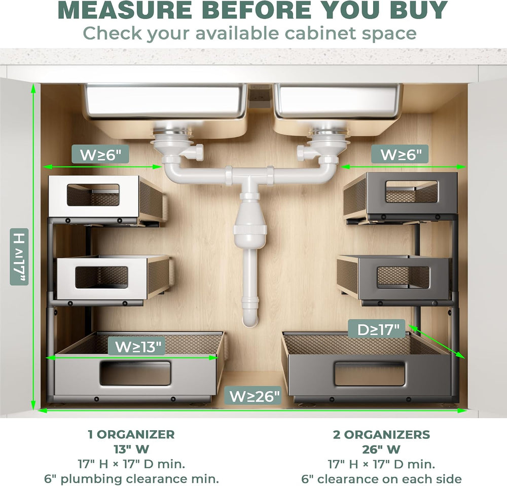 Under Sink Organizer, 3-Tier Height Adjustable Pull Out Cabinet Organizer