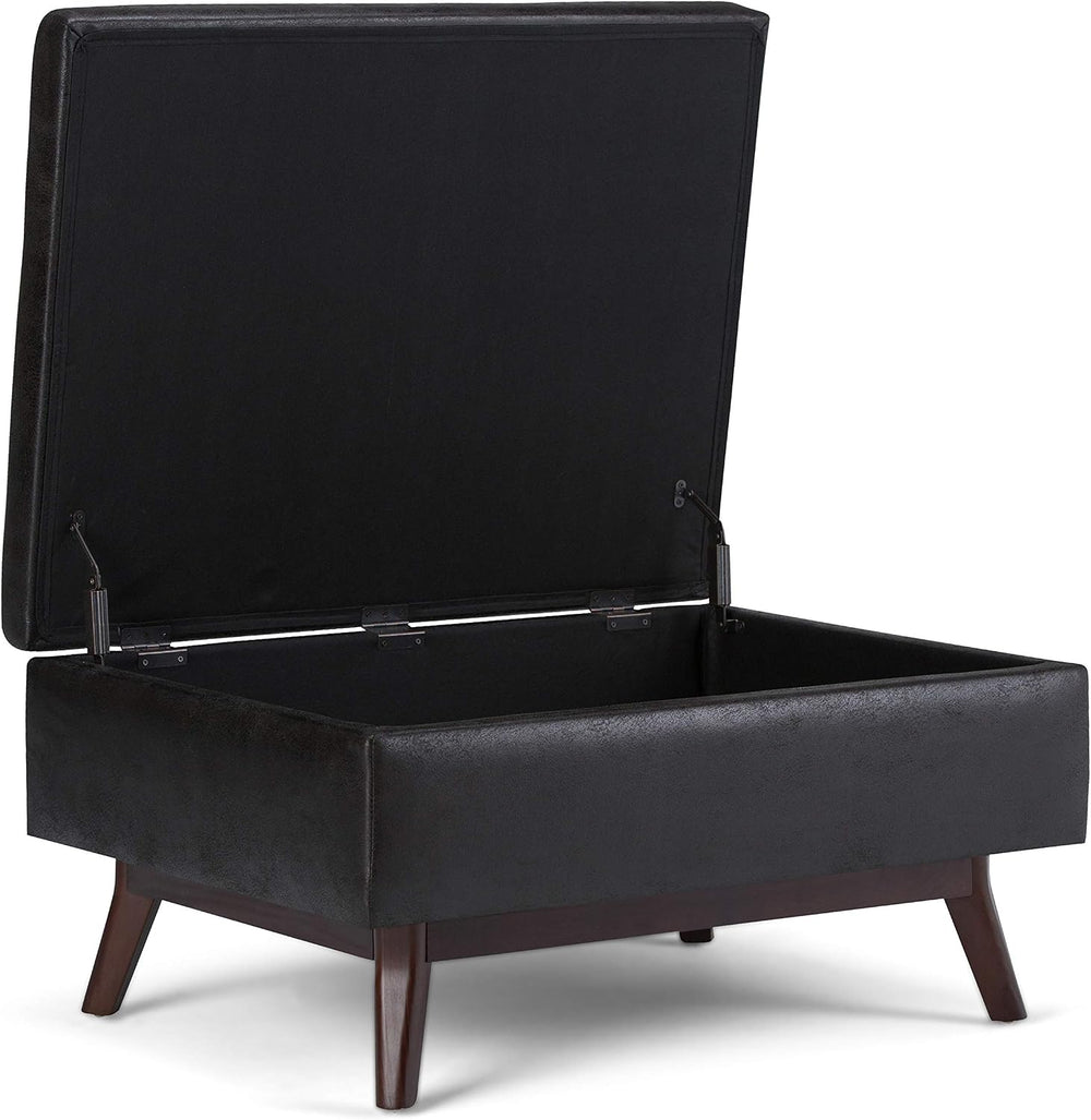 SIMPLIHOME Owen 34" Wide Vegan Leather Rectangle Lift Top Ottoman in Black