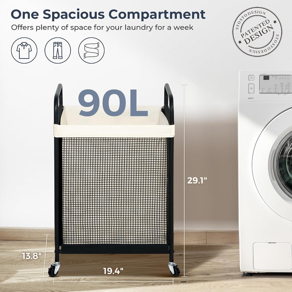 STO STO Laundry Hamper, 90L Rolling Laundry Sorter Cart with Removable and Wa...