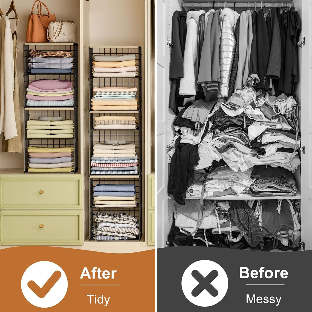 6-Tier Stackable Closet Organizers and Storage Basket, Set of 3 Closet Shelf ...