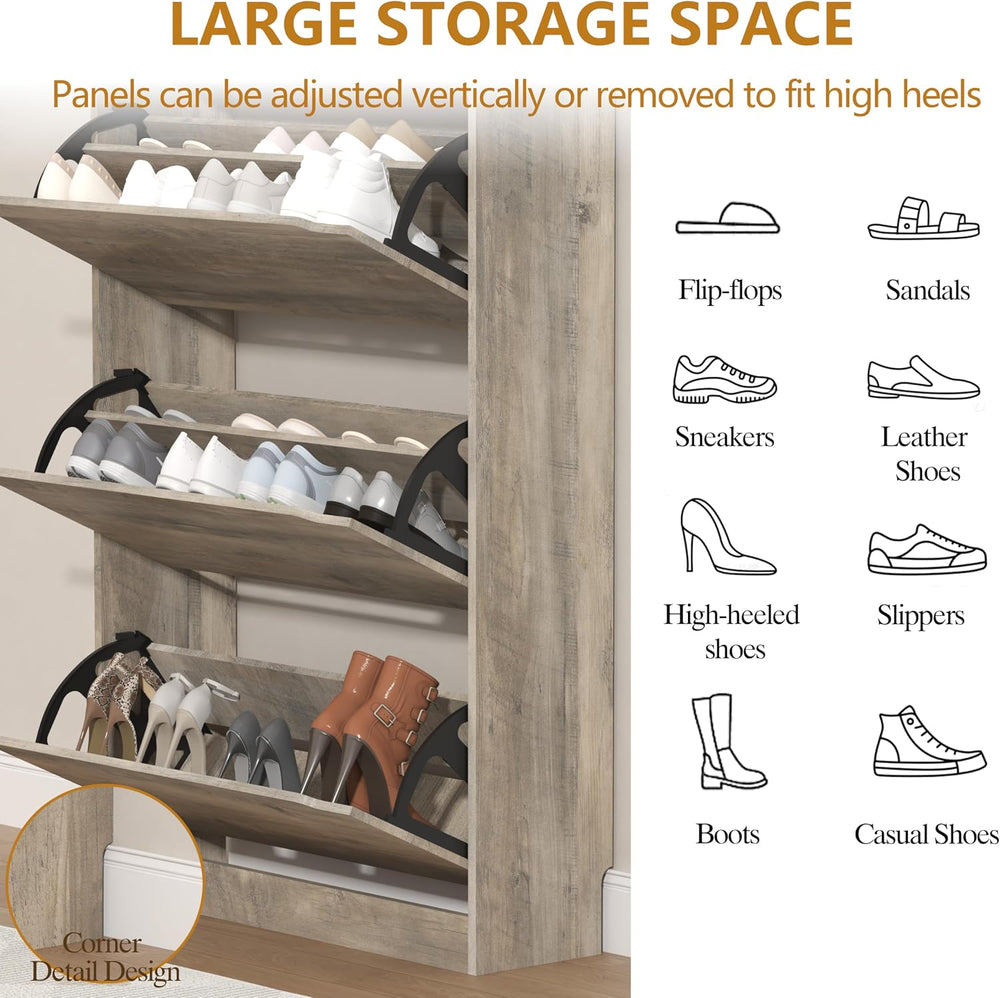 Wodeer Narrow Shoe Cabinet for Entryway, Slim Shoe Storage Cabinet with 3 Fli...