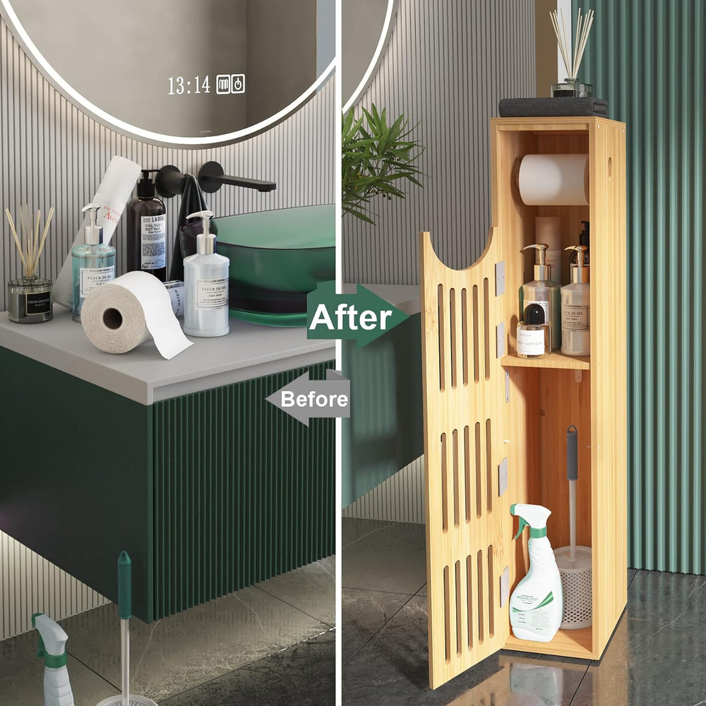 AmazerBath Toilet Paper Storage Cabinet Bamboo, Toilet Paper Holder with Stor...