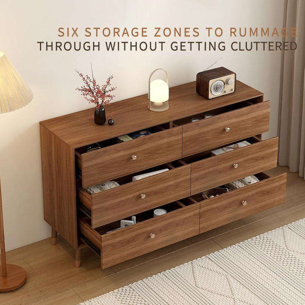 Messenya Dresser for Bedroom, 47 Inch 6 Drawer Wooden Chest of Drawers