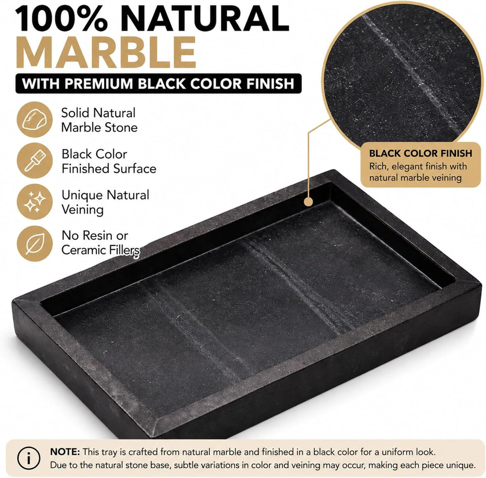 Natural Marble Tray, Black, 10" x 6", Rectangular